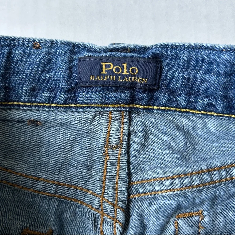 Polo Ralph Lauren The Sullivan Slim Paint-Splatter Blue Jean Shorts, Size 12.